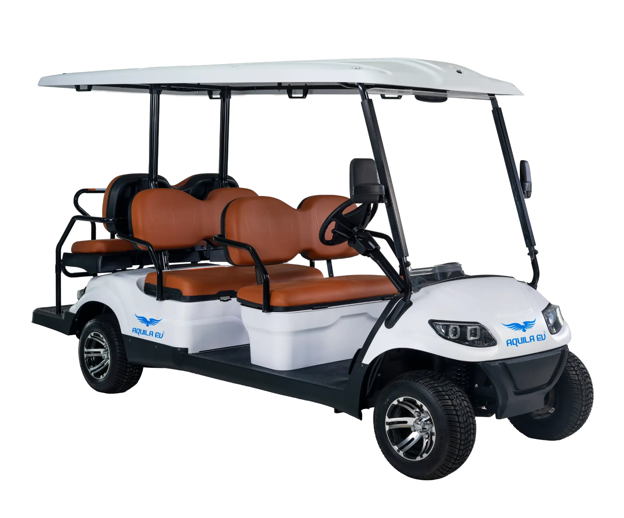 The image shows the front side of the TE-A4-4 person electric golf cart