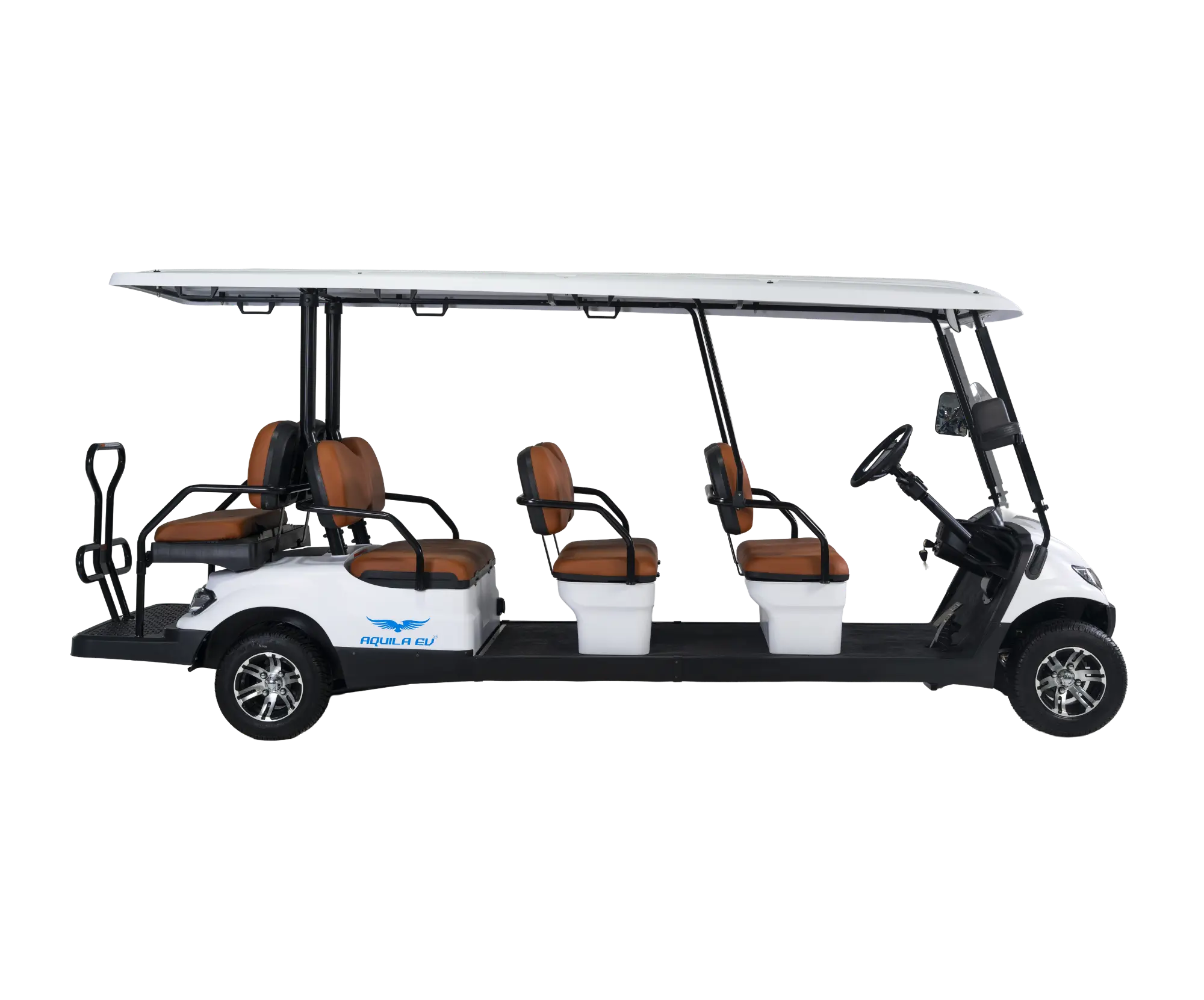 The image shows the front-left side of the TE-A6-2 8 Seater electric golf cart